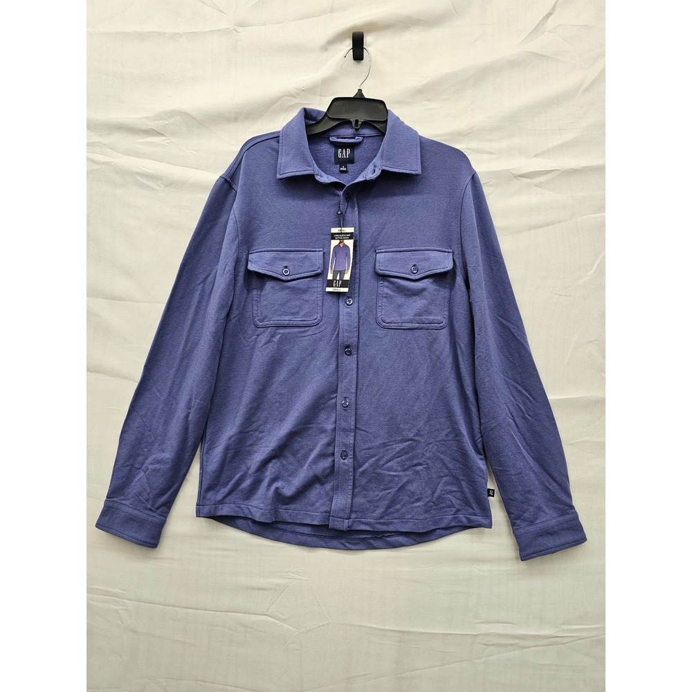 Gap Mens Blue French Terry Long Sleeve Button Down Shirt Small GP006863